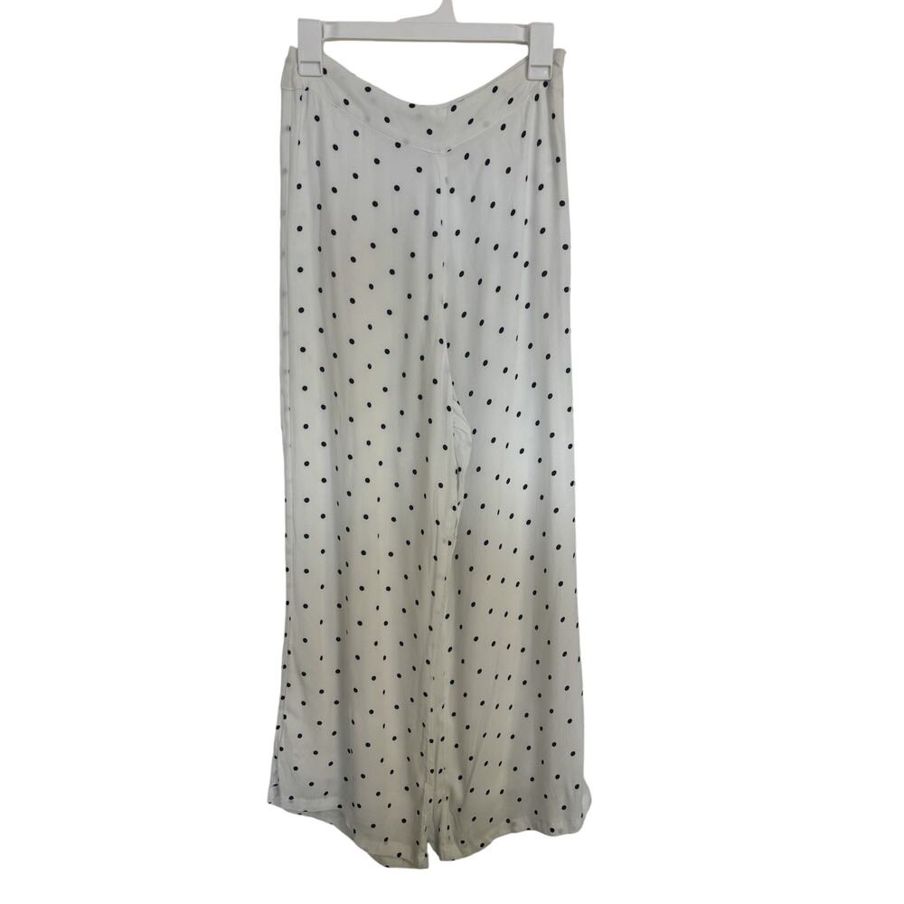 NWT Olivaceous Wide Leg White Black Polka Dot Lightweight Pants Medium Retro